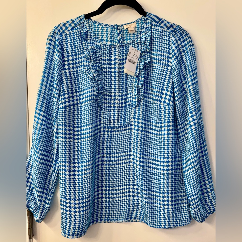 J. Crew Turquoise Houndstooth Blouse